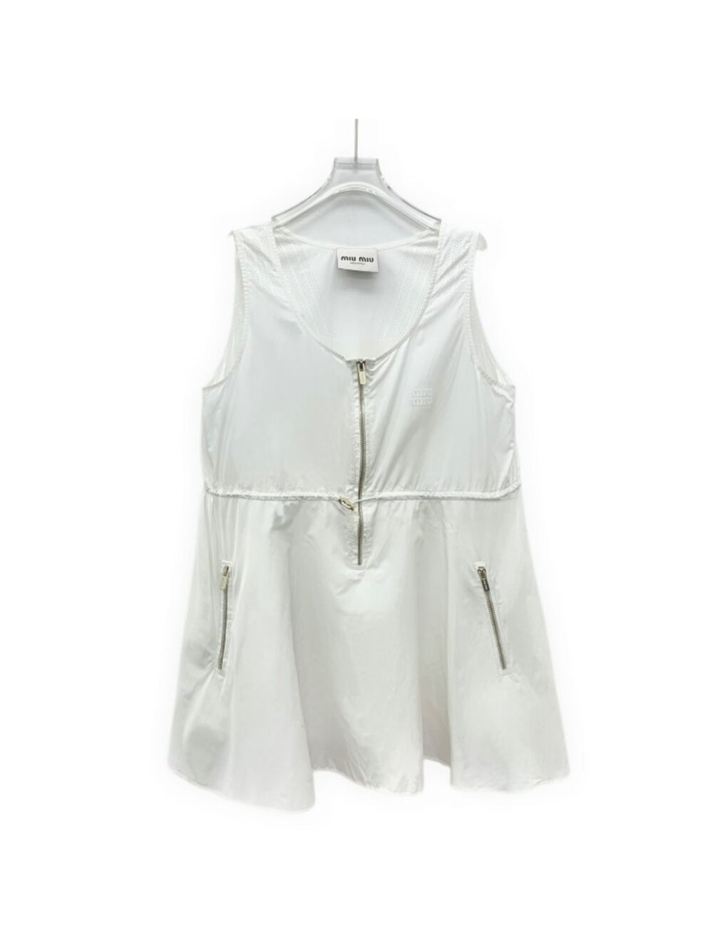 Miu Miu 2022 White Logo Half-Zip Sleeveless Dress